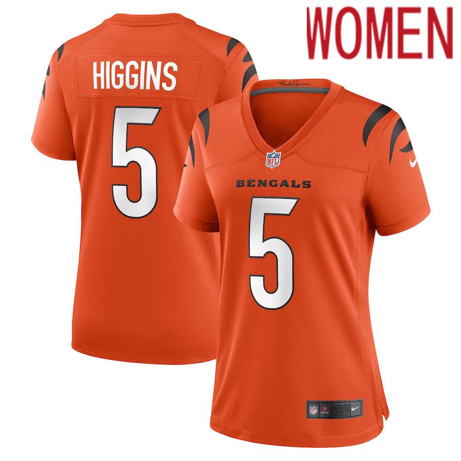 Women Cincinnati Bengals #5 Tee Higgins Nike Orange Alternate Game Player NFL Jersey->cincinnati bengals->NFL Jersey
